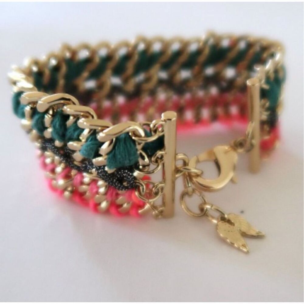 Victorias secret VS ribbon angel wing bracelet pink teal gold htf vintage y2k